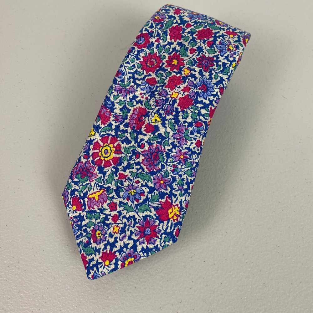 Charles Tyrwhitt Floral Silk Cotton Necktie Mens 3in Blue Pink Multi Made Italy